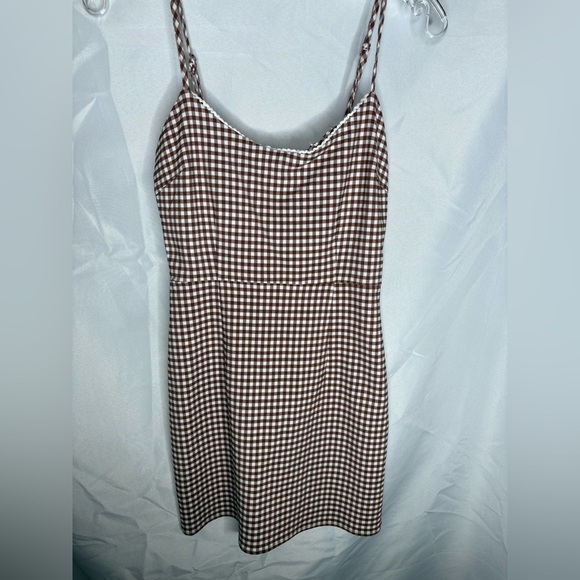 urban outfitters brown gingham dress Rihoas Brown Gingham Mini Dress Button Front Sleeveless Round Neck for Work, Teacher, Brunch, Brown / XS